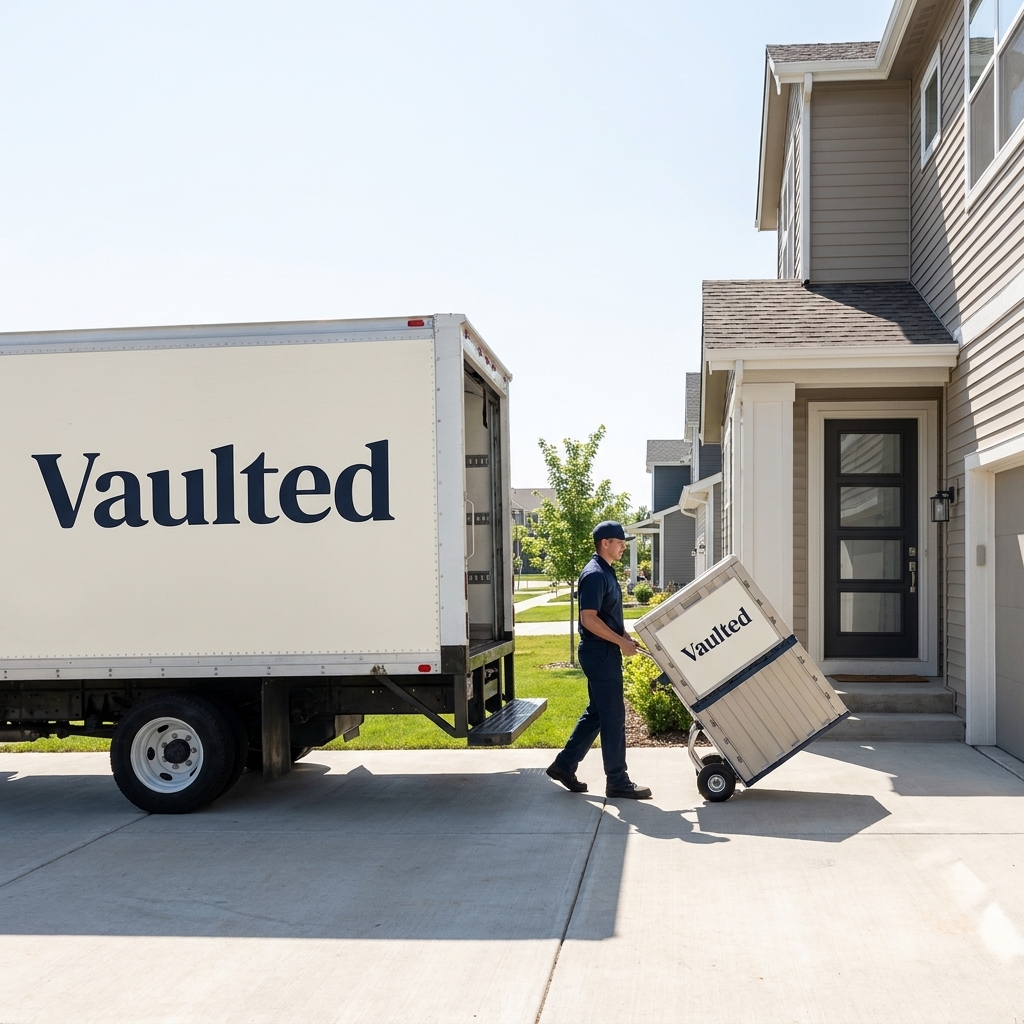Vaulted branded truck at a customer's home